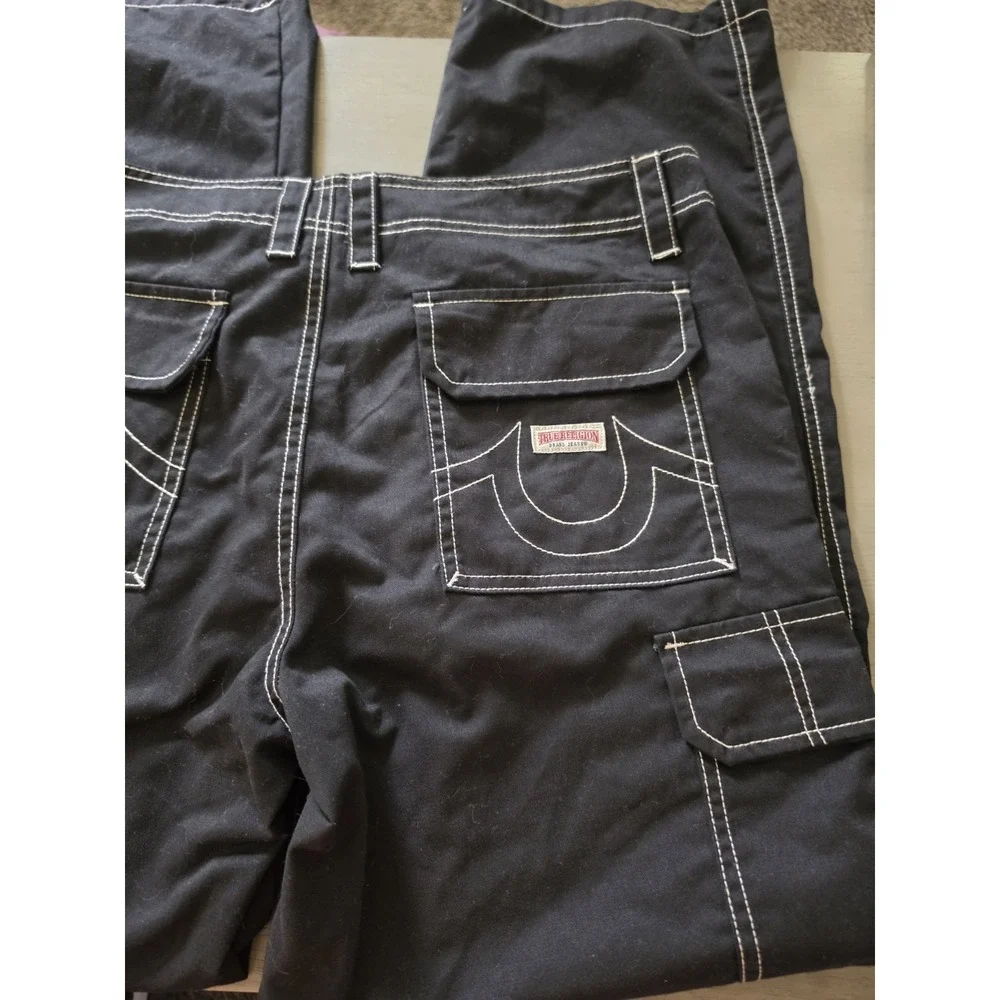 NWT True Religion VTG Distressed Military Army Cargo Pocket Pants Black Men